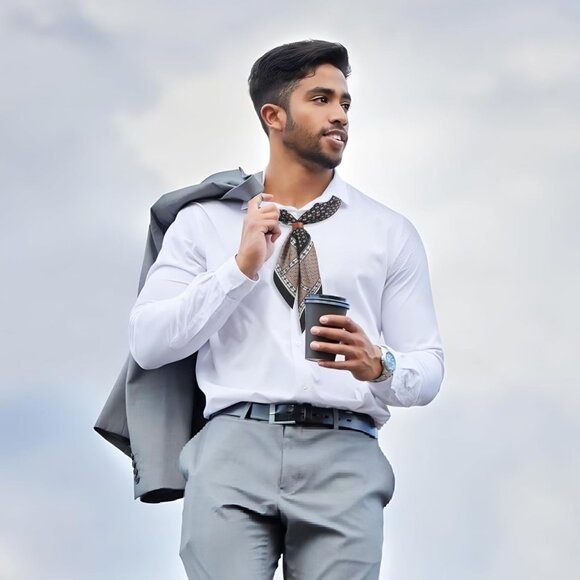 ⚡Men A-Black Necktie 27.5 Inches Cowboy Scarves Pocket Square Silk Bandanas - Picture 5 of 8